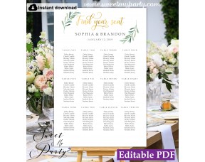 Greenery seating chart template, Gold seating chart template, (78a)